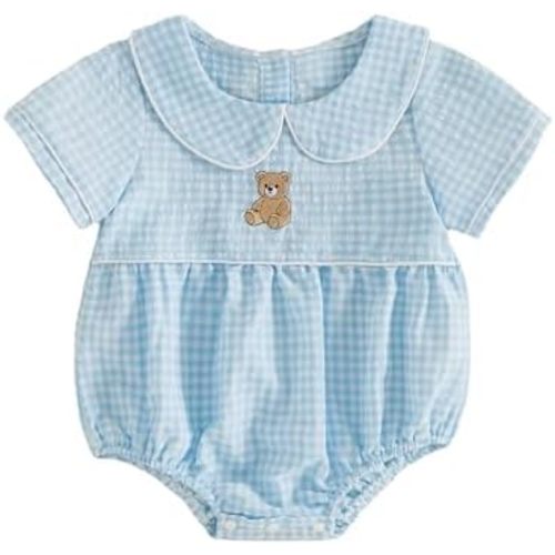 Baby Boy Girl Bubble Romper Short Sleeve Collar Summer Bodysuit