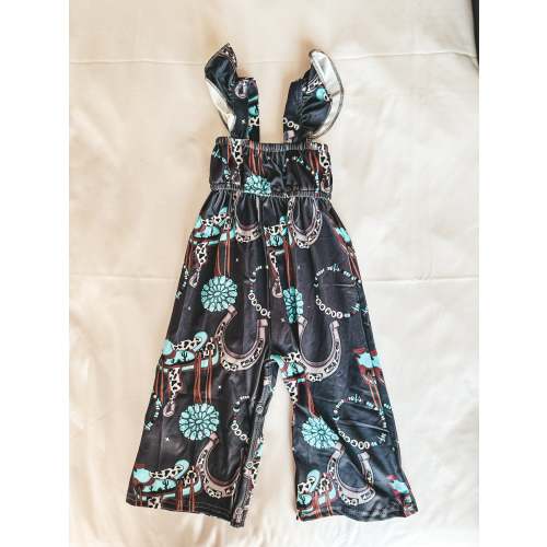 Turquoise & Cow Print Girls Jumpsuit
