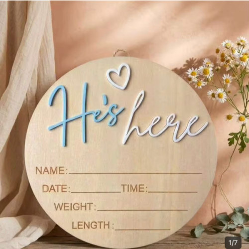 He’s Here Pregnancy Announcement 5.9 Inch Wooden "Hello World" Newborn Baby Announcement Plaque, Gender Reveal Sign, Decoration For Welcoming New Baby Boy (Blue - A) | SHEIN USA