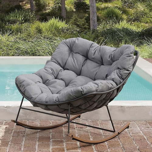 Grand Patio Roy Adult Contemporary Solid Print Steel Outdoor Rocking Chair with Ergonomic Design, Gray (Set of 1)