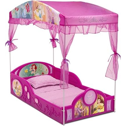 Delta Children - Disney Princess Plastic Sleep and Play Toddler Bed with Canopy, Pink