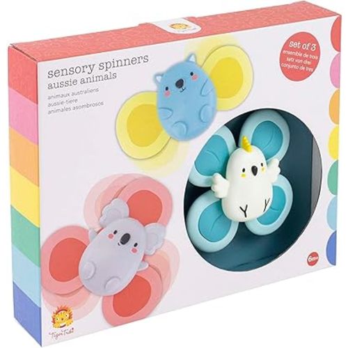 Tiger Tribe Sensory Spinners for Babies - Aussie Animals Set, Chewable, Rattle with Suction Cups, Stimulates Sensory and Motor Skills, Ages 6 Months to 2 Years