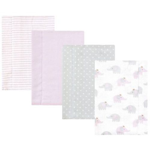 Hudson Baby Infant Girl Cotton Flannel Burp Cloths, Lilac Elephants 4 Pack, One Size