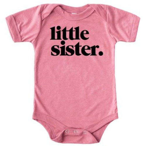 Olive Loves Apple Little Sister Bodysuit for Baby Girls Sibling Outfit Black on Mauve Bodysuit 6 Months