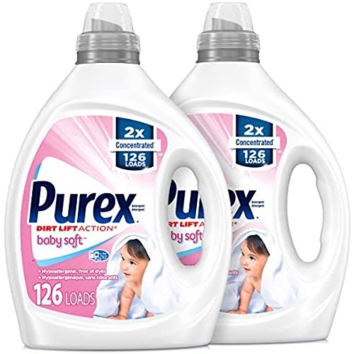 Purex Liquid Laundry Detergent, Baby Soft, Hypoallergenic, 2X Concentrated, 2 Pack, 220 Total Loads