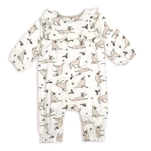 Kai Dog & Hummingbird Ruffle Jumpsuit Romper for Babies by Viverano
