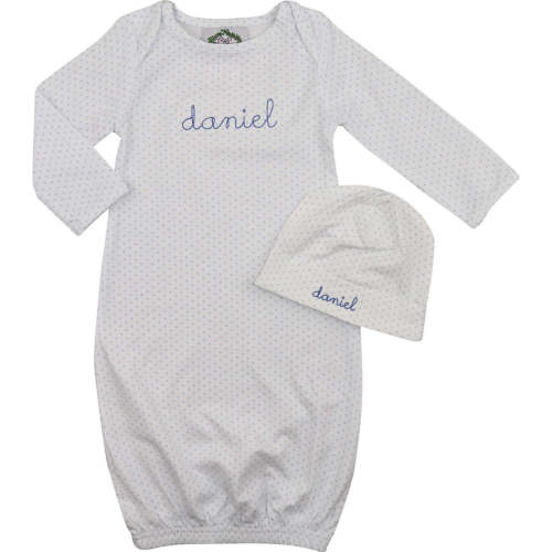 Blue Dot Knit Baby Gown And Beanie
