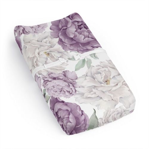 Sweet Jojo Designs Girl Changing Pad Sheet Peony Floral Garden Lavender Purple and Ivory