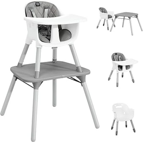 BABY JOY High Chair, 5 in 1 Convertible Highchair for Babies & Toddlers | Booster Seat | Table and Chair Set | Infant Feeding Chair with Removable Tray, Safety Harness, Removable Cushion (Gray)