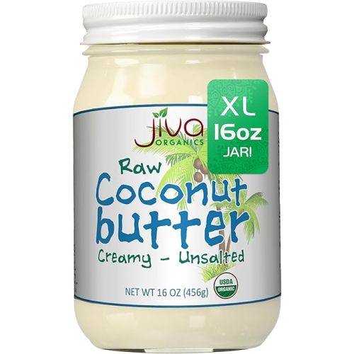 Jiva Organics RAW Organic Coconut Butter 16 Ounce Jar - Creamy, Unsalted