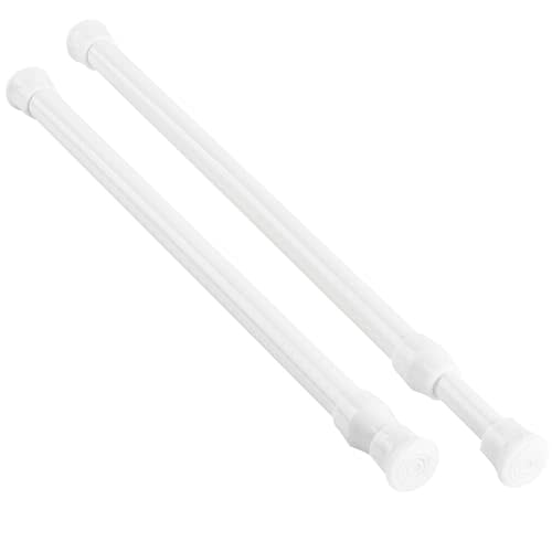 KXLife Tension Curtain Rod No Drill 12-20", Small Spring Rod, 2Pcs, White | Adjustable Short Tension Rod, Tool-Free Spring Fit, Non-Slip Ends, Suitable for Window, Cupboard, Closet
