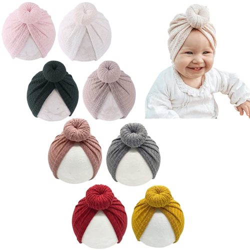 Baby Girl Velvet Big Hair Bow Knotted Head Wrap Oversized Bow Beanie India Cap Warm for Newborn Infant Toddlers 6PCS