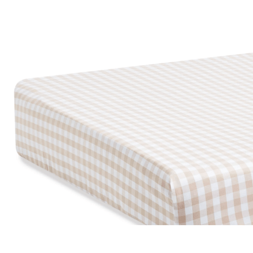 Luxe Premium Percale Crib Sheet in Camel Gingham