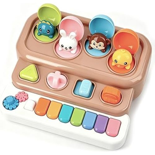 Pop Up Music Toy with Piano Keyboard - Interactive Cause and Effect Animal Game for 1-3 Year Olds, STEM Learning Educational Baby Toy with Music & Lights for Toddlers 6-12 Months