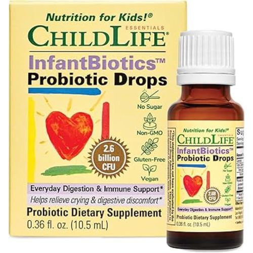 CHILDLIFE ESSENTIALS InfantBiotics - Baby Probiotic Drops, Infant Probiotic, Toddler Probiotic, Baby Constipation Relief, Gas Drops for Newborns, Gastrointestinal Health, Vegan, Non-GMO - 0.36 Fl Oz