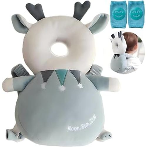 Baby Head Protector, Baby Fall Back Head Protector, Adjustable Baby Head Protection Backpack with Baby Knee Pads for Crawling, Safety Baby Head Protector, Baby Walking Harness(Magic Deer)