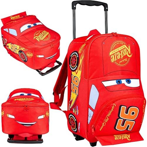 Disney Cars Lightning McQueen Carry-On Luggage with Wheels & Telescopic Handle for Kids 17”– 18.5L, Lightweight Travel Bag for Boys & Girls, Trips & Vacation Gifts