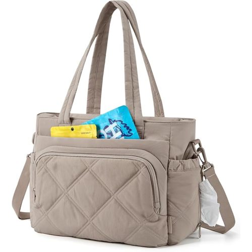 BAGSMART Lunch Bag Women Large Lunch Box Insulated Tote Bag with Multi-Pockets Quilted Puffy Tote for Work, Outdoors (Brown)