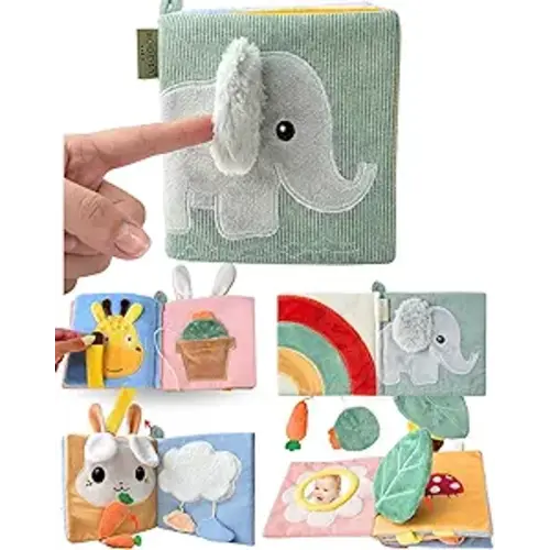 Cute Soft Baby Book with Mirror, Activities, Touch and Feel & Crinkle Pages - Interactive Sensory Cloth Toy for Babies 0-6, 6-12 & 12-18 Months - Adorable Animal Themes for Early Development