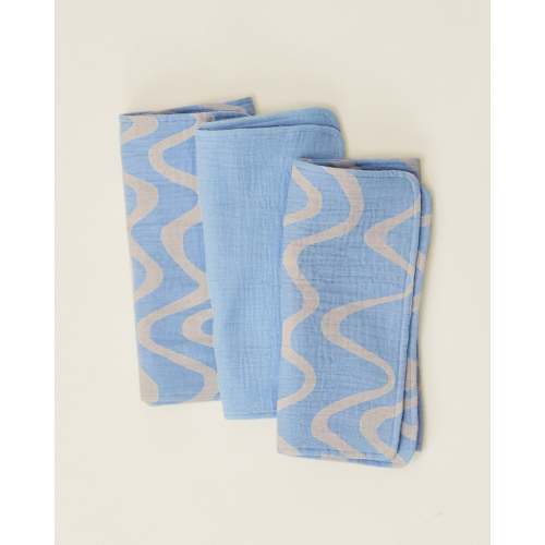 Printed Organic Cotton Muslin Burp Cloth Set | Blue Waves - Storq by Kindred Bravely