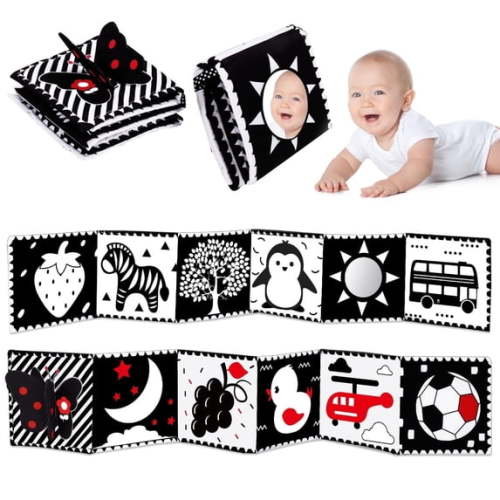 toosivia Baby Toys 0-3 Months: Black and White High Contrast Baby Toys 0-6 Months, Baby Soft Cloth Book Tummy-Time Toys with Mirror for Babies Infants 6-12 Months, Baby Newborn Toys Gift