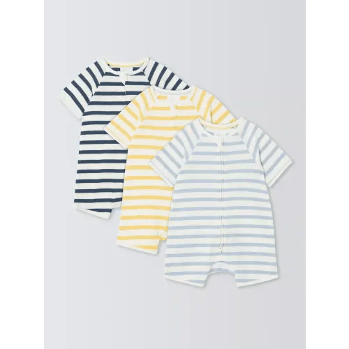 John Lewis Baby Ribbed Stripe Rompers, Pack of 3, Multi