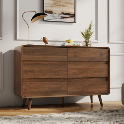 George Oliver Bedroom Dresser with 6 Drawer, Wood Walnut Modern Dresser, 47.2" W x 15.8" D x 30.7" H & Reviews | Wayfair