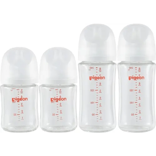 Pigeon Glass Nursing Baby Bottle Wide Neck(Pack of 4), Streamlined Body, Natural Feel, Easy to Clean, Heat-Resistant, 5.4Oz and 8.1 Oz