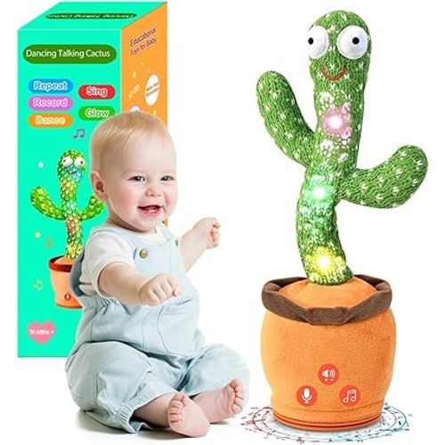 SANJOIN Talking Dancing Cactus Toys for Baby Boys Girls,Toddler Mimicking Cactus Toy Gifts for Infant Kids Easter Basket Stuffers with 120 English Songs,Adjustable Volume Recording & Repeating