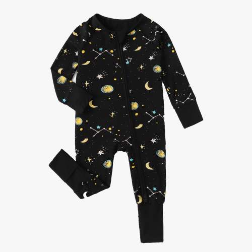 Baby Bamboo Pajamas Convertible Zipper Footie Pajamas Romper Galaxy Print – lenygoods