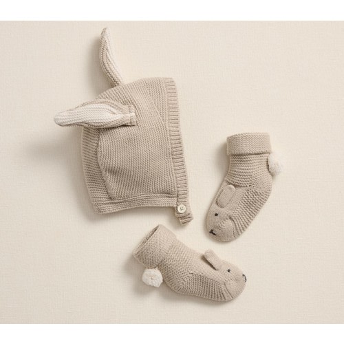 Bunny Knit Hat and Bootie Set