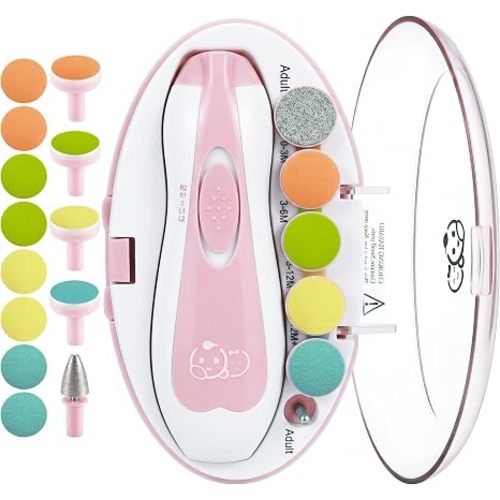 Royal Angels Upgraded 21 in 1 Baby Nail Trimmer with Labeled Case, 13 Extra Replacement Pads, Safe Electric Baby Nail File Kit for Newborns & Toddlers, Whisper Quiet Nail Clipper with LED Light (Blue)