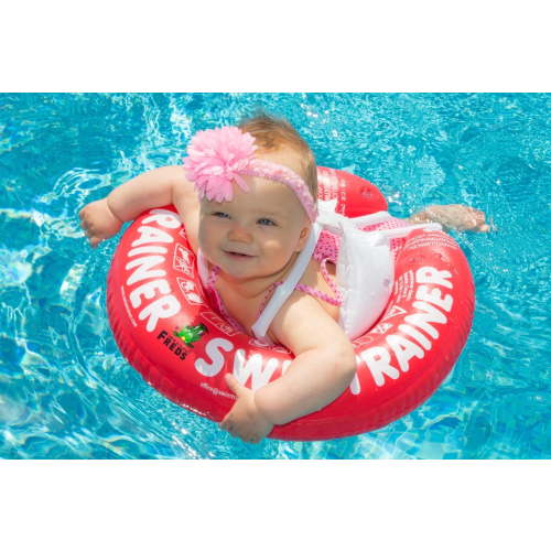 FREDS SWIM ACADEMY SWIMTRAINER Classic Red (3 months - 4 years), Baby Pool Float Ring for Babies and Toddlers, (13-40 lb) Waist Adjustable Aid to Learn Swimming Safely