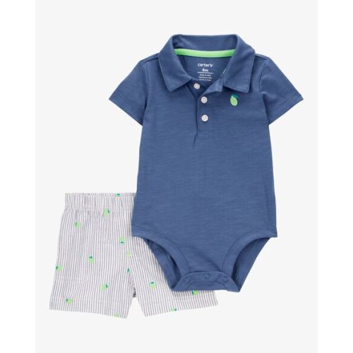 Baby Boy 2-Piece Polo Bodysuit & Striped Short Set - Navy - Carter's | Carter's