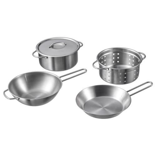 DUKTIG 5-piece toy cookware set - stainless steel color