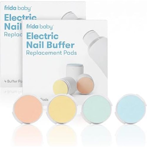 Frida Baby Electric Nail Buffer Replacement Pads | Safe + Easy Grooming, Trimming, and Nail Filing for Newborn, Toddler, or Children's Fingernails and toenails, 4 Buffer Pads (Pack of 2)
