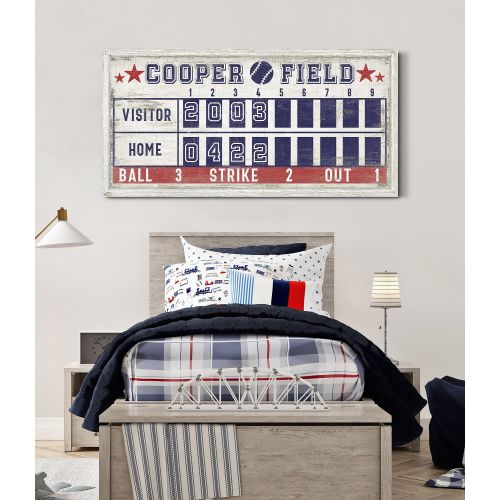 Personalized Baseball Scoreboard Sign, Game Room Wall Decor, Sports Theme Nursery Room Decor, Custom Above Bed Decor, Rustic Canvas Wall Art