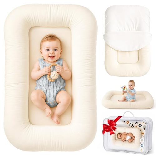 Infant Support Cushion & Baby Support Cushion for Newborn 0-24 Months, Breathable Cotton Pad, Supervised Use, Portable Infant Essentials for Travel and Home, Cream White (Cover Included