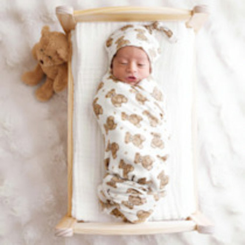Caden Lane Bamboo Waffle Oversized Swaddle Blanket - Beary Sweet, Newborn