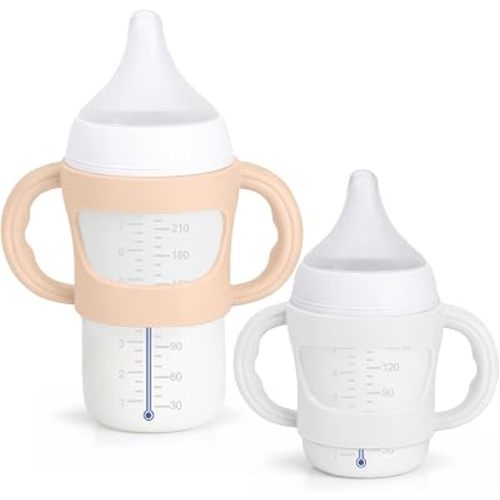 2 Pack Silicone Baby Bottle Handles for NUK, Beige+White