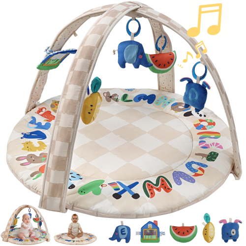 Tiny Marvels Play Gym, Baby Stage-Based Developmental Activity Mat with Removable Sensory Toys, Lights and Music for 0+ Months