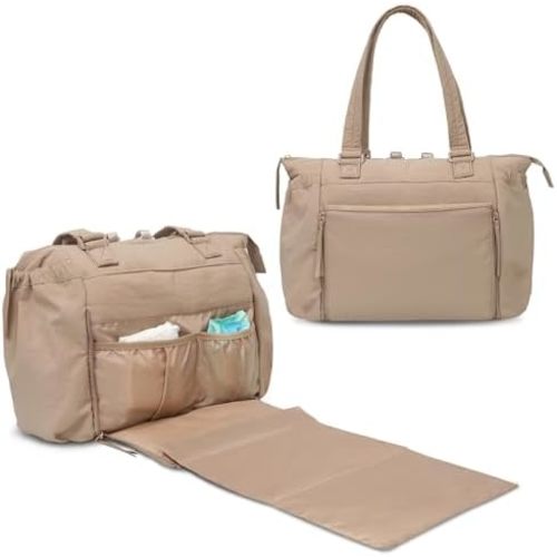 MOMINSIDE Diaper Bag Tote with Changing Pad Puffer Diaper Bag Backpack pañaleras para bebe Large Baby Bag, Hospital Bag Mommy Bag Travel Diaper Bag for Mom, Baby Shower Gifts, 16 Pockets, Khaki