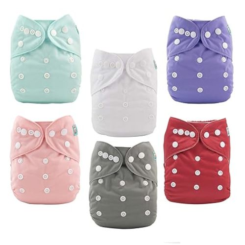 ALVABABY Baby Cloth Diaper 6 Pack with 12 Inserts One Size Cloth Diaper Covers Adjustable Washable Reusable for Baby Girls and Boys