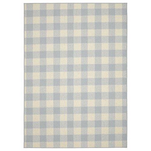 Garland Rug Country Living – Checkered Buffalo Plaid Design, Non-Slip Rubberback, Traditional 5x7 Area Rug for Living Room, Bedroom, Kitchen, Dining Room, Nursery, Soft Silver/Ivory