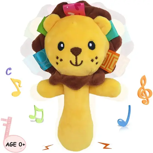 Soft Baby Rattle Toys Plush Stuffed Animal Hand Rattles for Toddlers Girls Boys Development Infant Toys-Lion