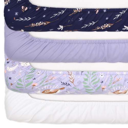 The Peanutshell Blue Lunar Love Microfiber 4 Pack Crib Sheet Set