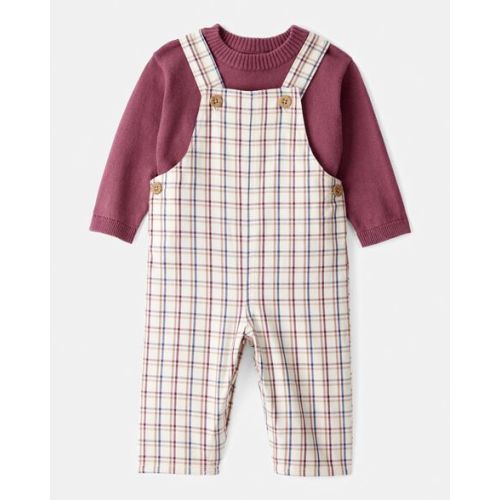 Baby Boy 2-Piece Plaid Overall Set - Maroon/Ivory | Carter's