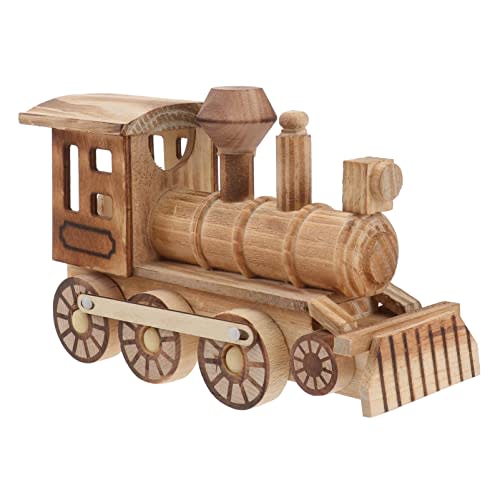 Wooden Crafts Wood Steam Train Figurine Train Model Retro Locomotive Ornaments Steampunk Statue Crafts Desktop Decor for Boys Home Office Decor Engineering