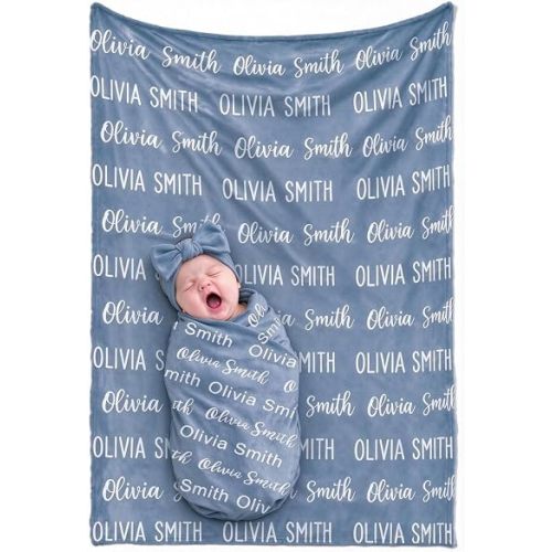 Personalized Baby Blanket for Boys Girls, Custom Name Swaddle Blanket, Soft Receiving Blanket for Newborns, Personalized Baby Gifts for Baby Showers, Handmade Baby Essentials