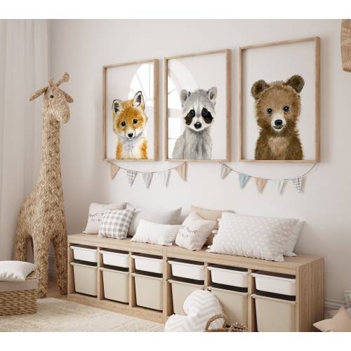 Woodland Nursery Print Set 3, Woodland Nursery Gift, Woodland Nursery Art, Woodland Baby Animal Prints, Nursery Wall Art , Baby shower gift